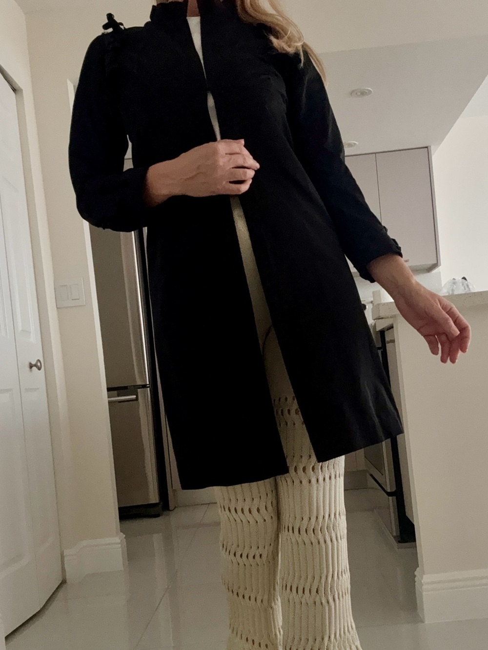 Jil Sander Black Silk Blend Long Coat Dress Jacket Made in Italy FR 36